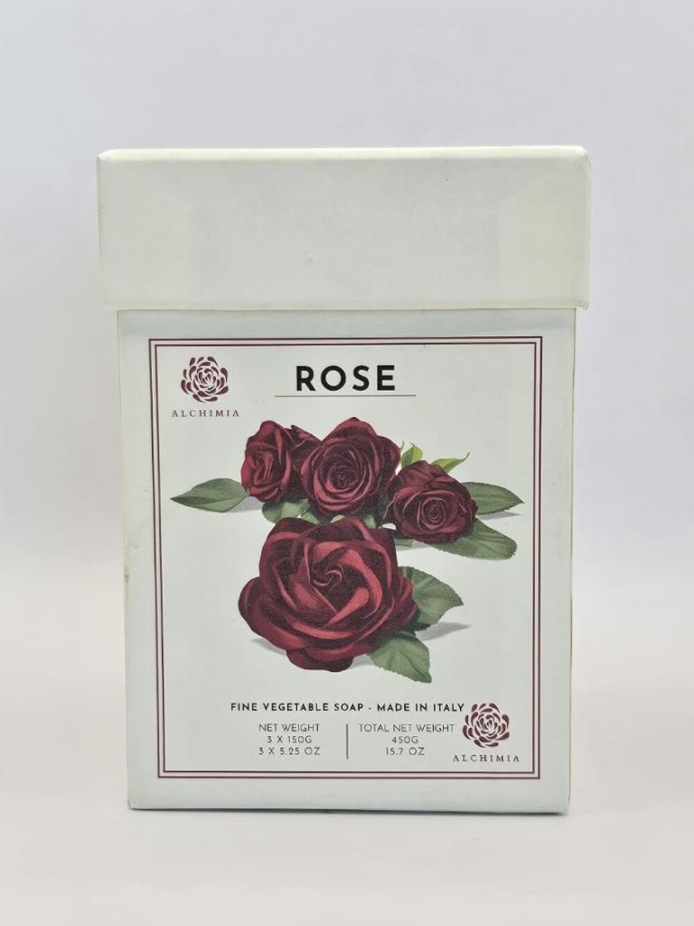 Alchimia Rose Scented Luxury Vegetable Soap Bar Set, 5.25 Oz Each, Box of 3,